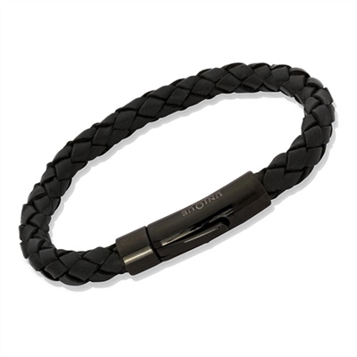 Sort Læderarmbånd Med Stållås Eller - Armbånd