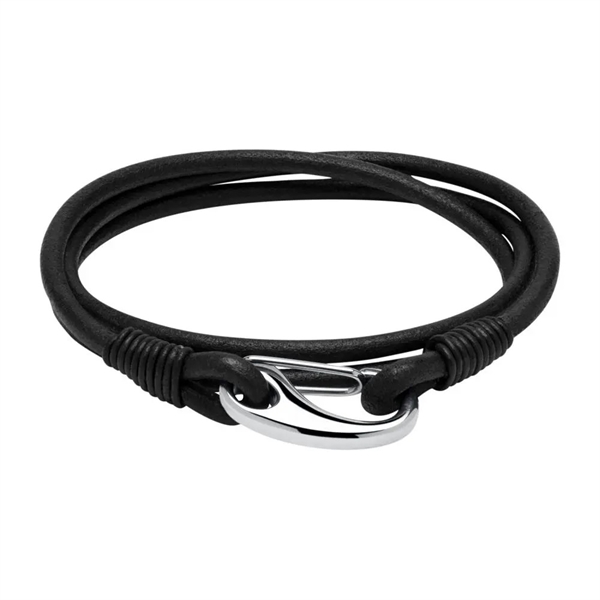 Sort Læderarmbånd Med Karabin Som Lås Eller - Armbånd