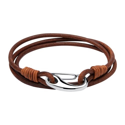 Brunt Læderarmbånd Med Karabin Som Lås Eller - Armbånd