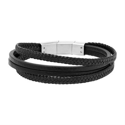 Sort Imiteret Læderarmbånd Mulighed For Gravering - Armbånd