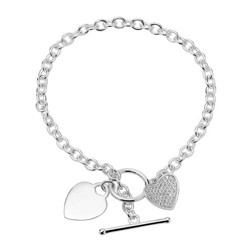 Armbånd Sølv Med Hjerter Zirkonia Mulighed For Gravering - Armbånd