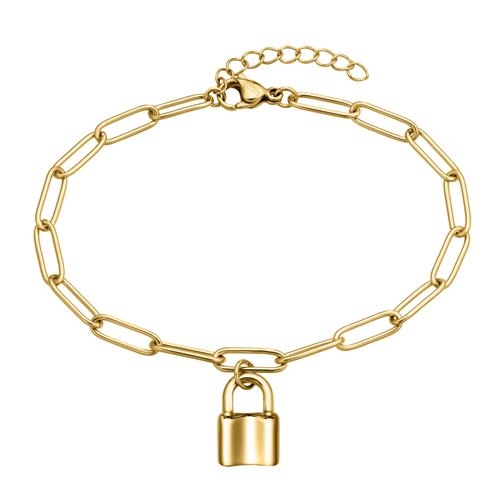 Forgyldt Armbånd Med Aflange Led Love Lock Mulighed For Gravering - Armbånd