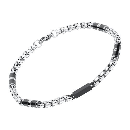 Sort Delvis Sølvfarvet Herrearmbånd Stål - Armbånd