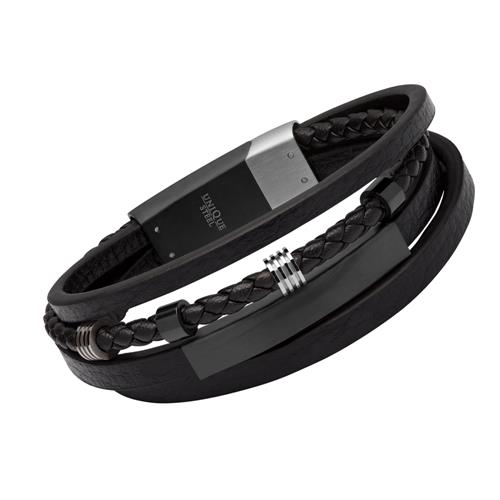 Sort Flerradet Læderarmbånd Eller Mulighed For Gravering - Armbånd