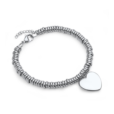 Armbånd Stål Med Hjerte Mulighed For Gravering - Armbånd