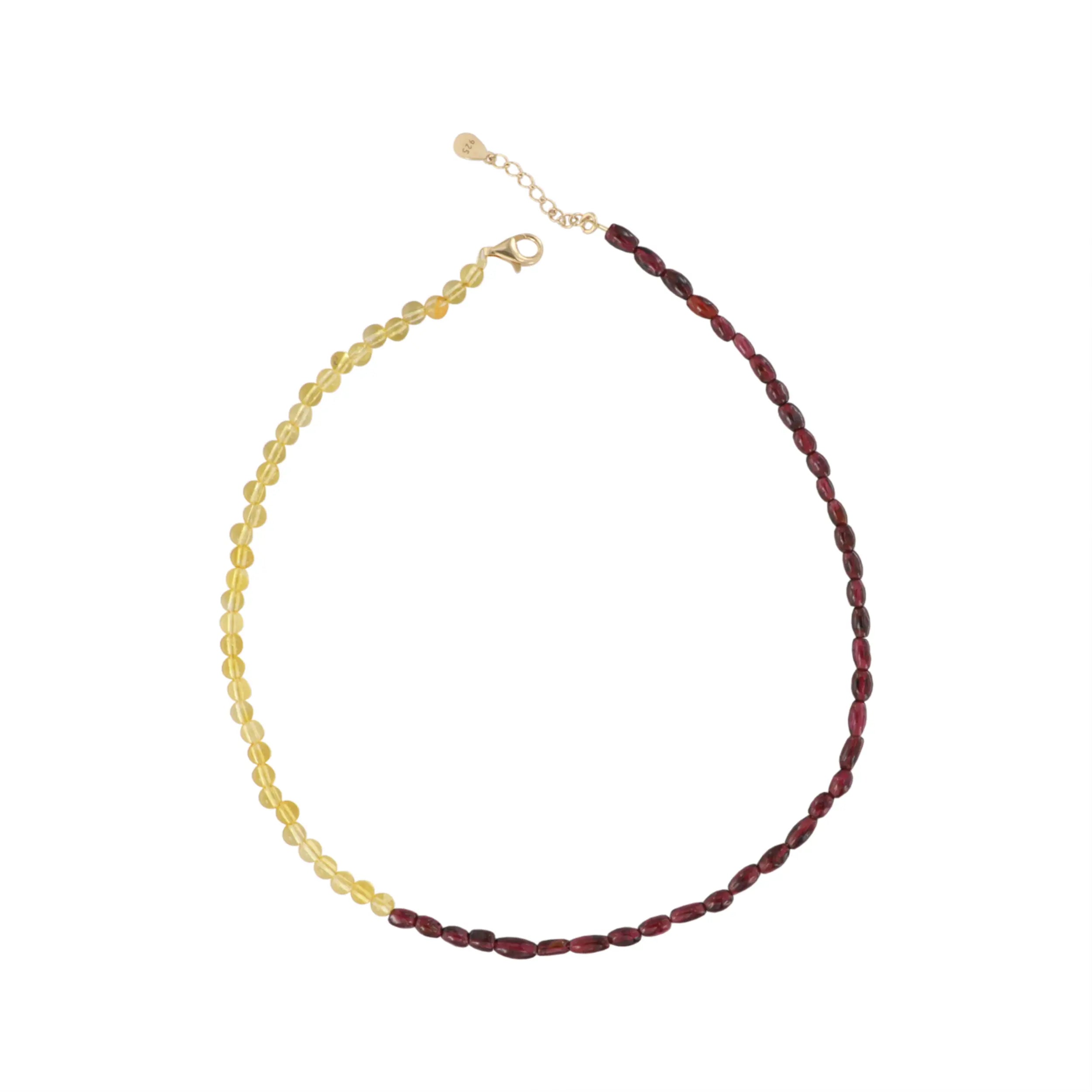 Forgyldt Sterli Halskæde Granat Citrin Rund Forgyldt Sølv - Boc Halskæder  - 05740034077535