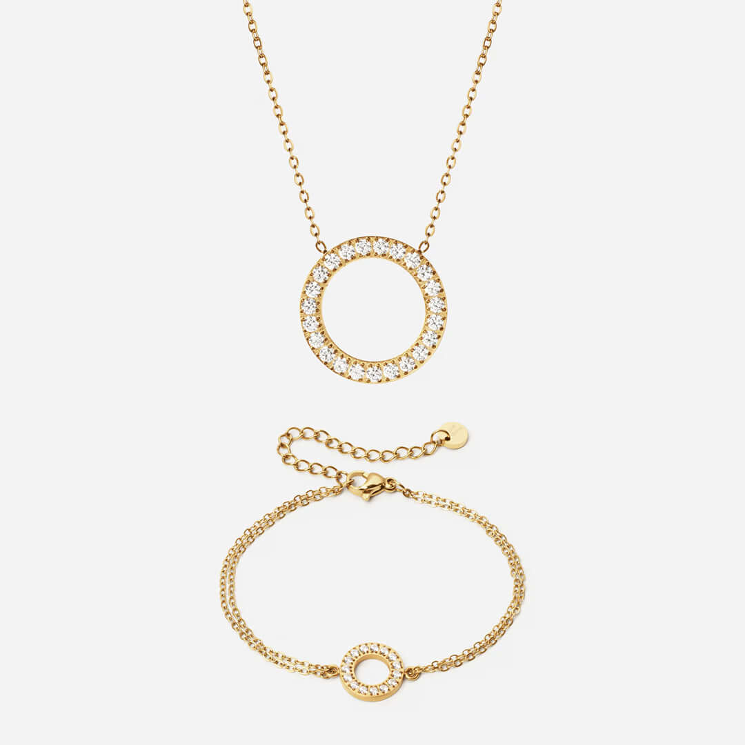 Circle Zirkon Halskæde 20mm Armbånd 12mm 18k Guldbelagt - Josephine Nord Halskæder