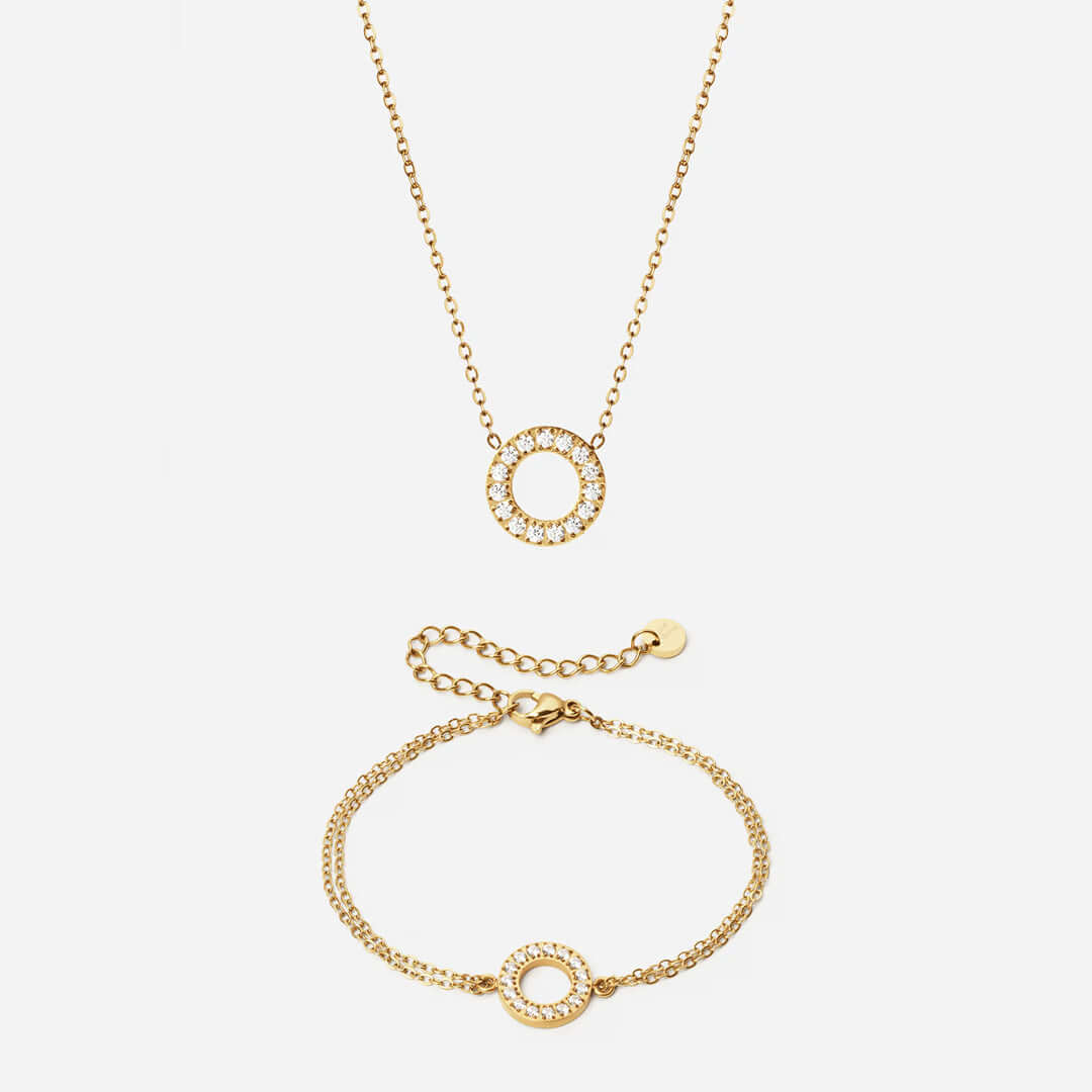 Circle Zirkon Halskæde 12mm Armbånd 12mm 18k Guldbelagt - Josephine Nord Halskæder