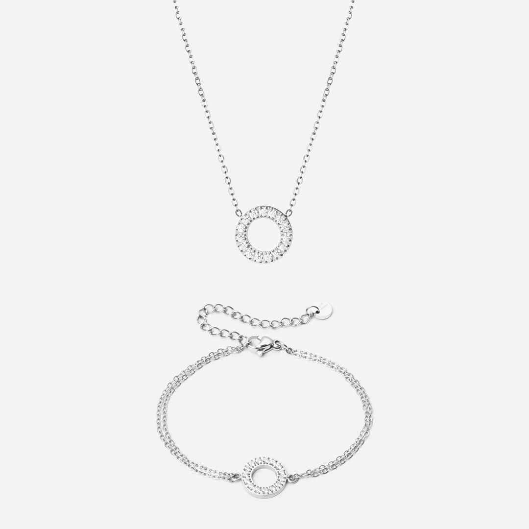 Circle Zirkon Halskæde 12mm Armbånd 12mm Sølvfarvet - Josephine Nord Halskæder