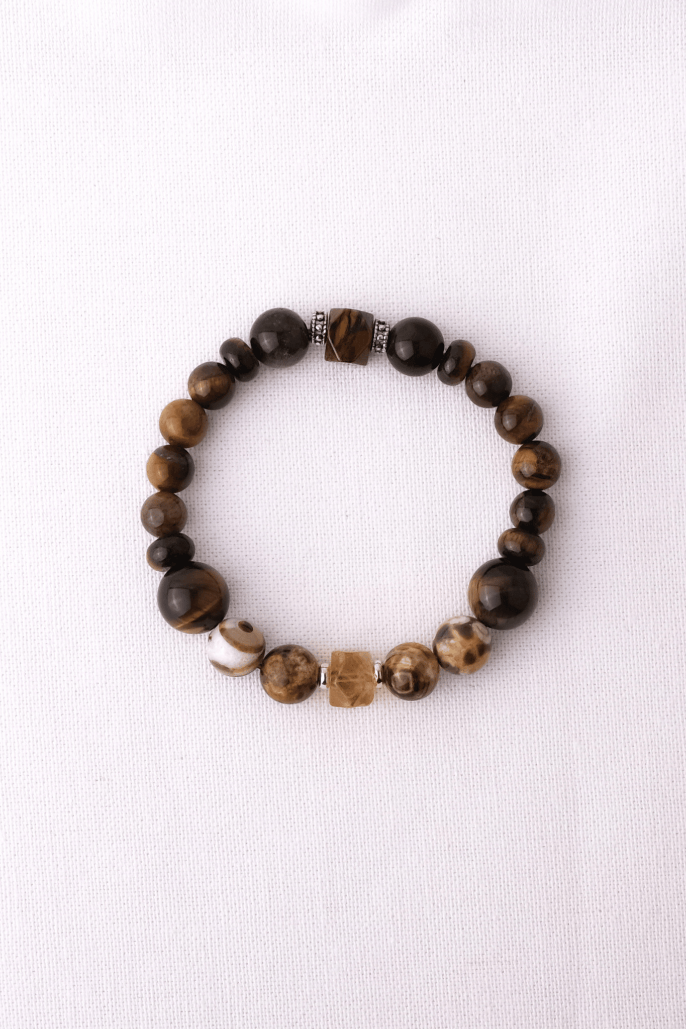 Savanne Armbånd Med Leopard Jaspis Tigerøje Obsidian Citrin 925 Sterling Sølv - Parol Armbånd