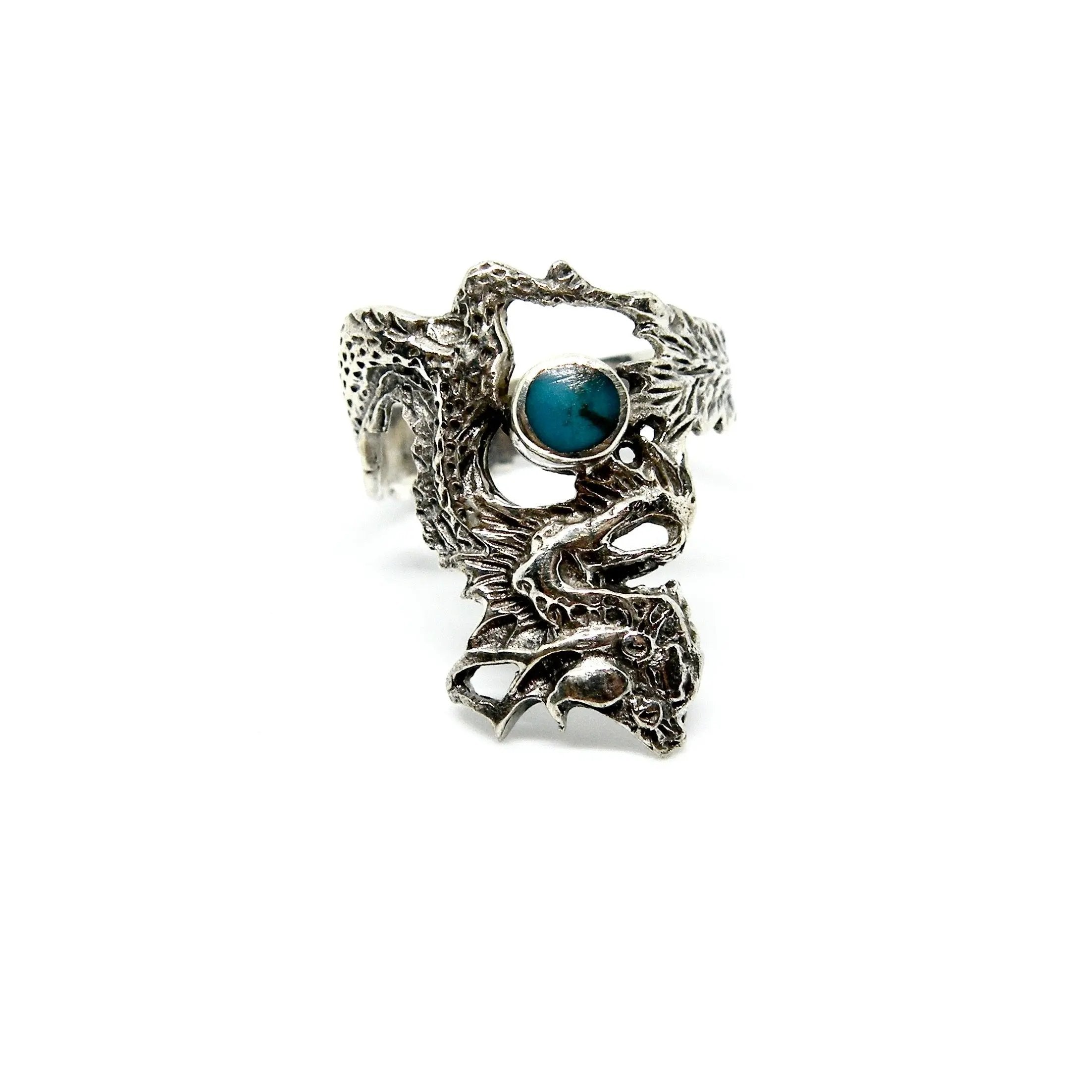 Sølv Fingerring Drage Sterling Med Turkis Onyx Str - Fingerringe  - 05740034049860