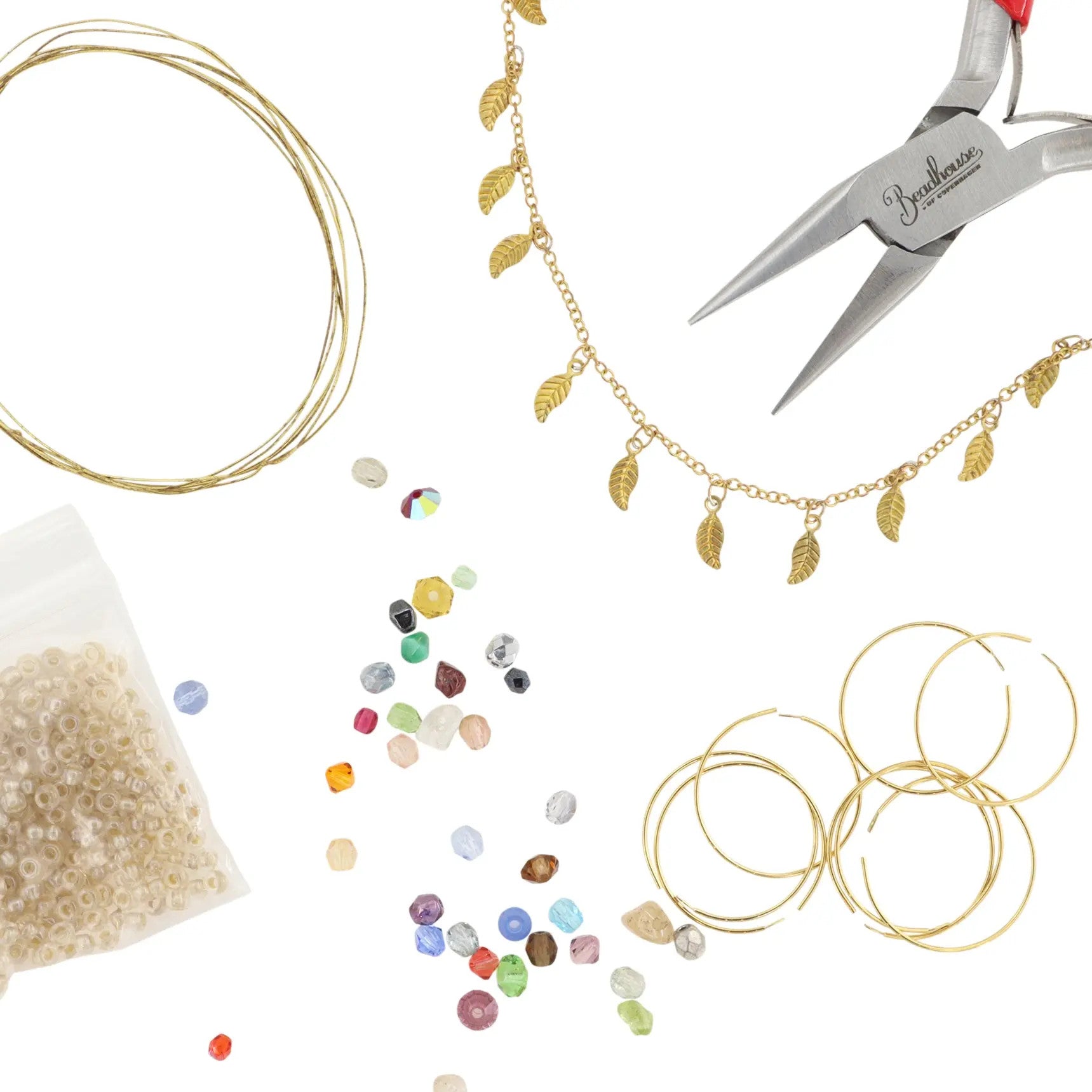 Guld Diy Kit øreringe Kit Med Perlemix Kæde Forgyldt Messing - Øreringe - 05740034006528