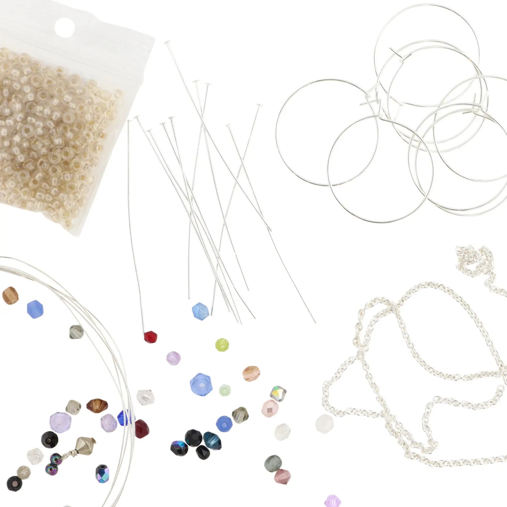 Diy Kit øreringe Kit Med Perlemix Kæde Forsølvet Messing - Øreringe  - 05740034006511