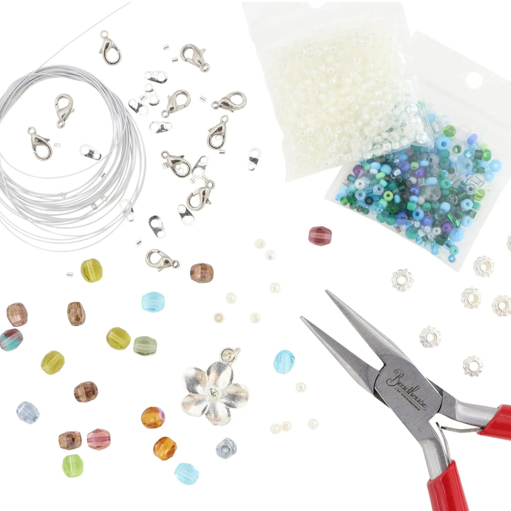 Diy Kit Armbånd Halskæde Kit Med Perler Forsølvet Messing - Halskæder  - 05740034006498