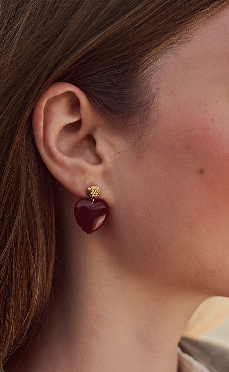 Rød Jade Maanesten Rosy Heart Red Jade - Maanesten Øreringe  - 5715336046237