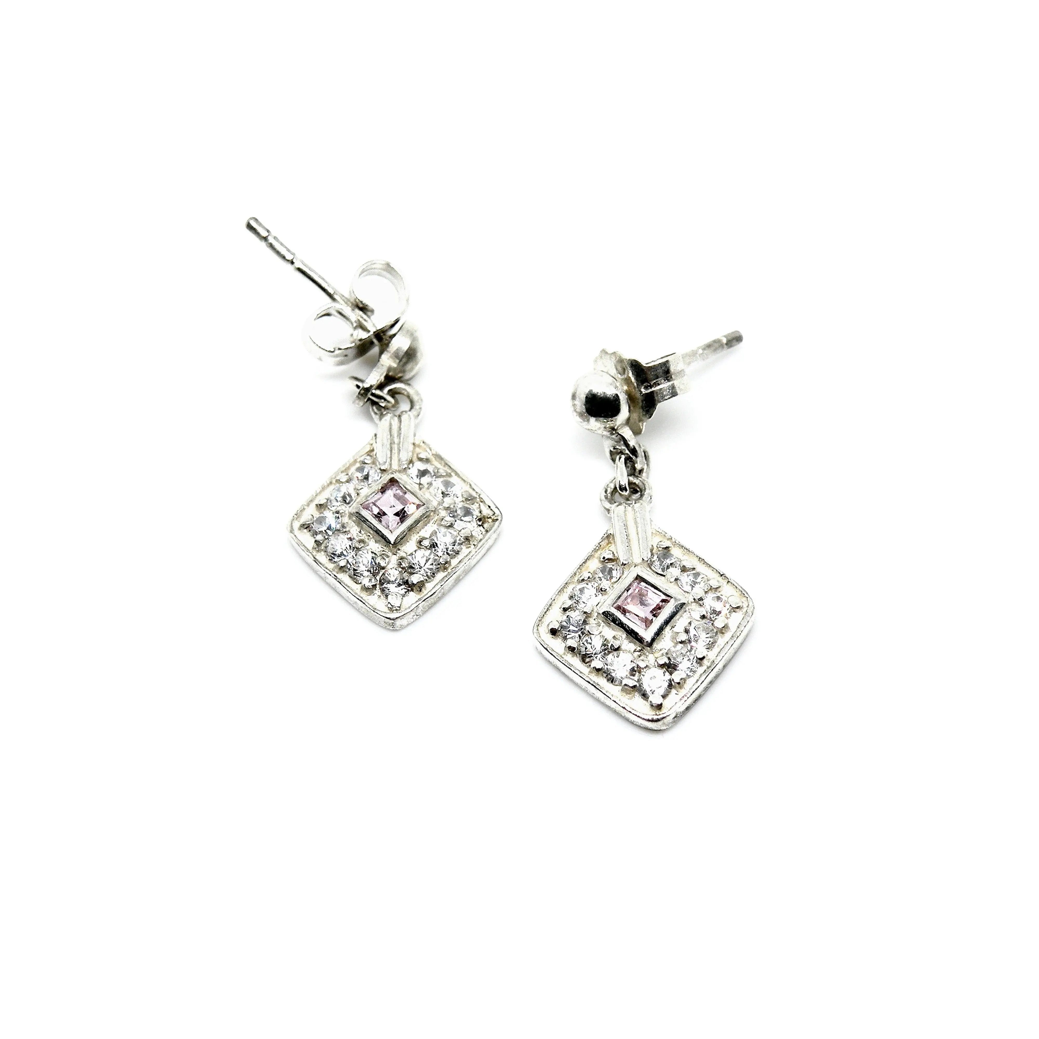 Lilla ørestikkere Kvadrat Med Krystaller Lyserød Sterlingsølv - Øreringe  - 05740034049716