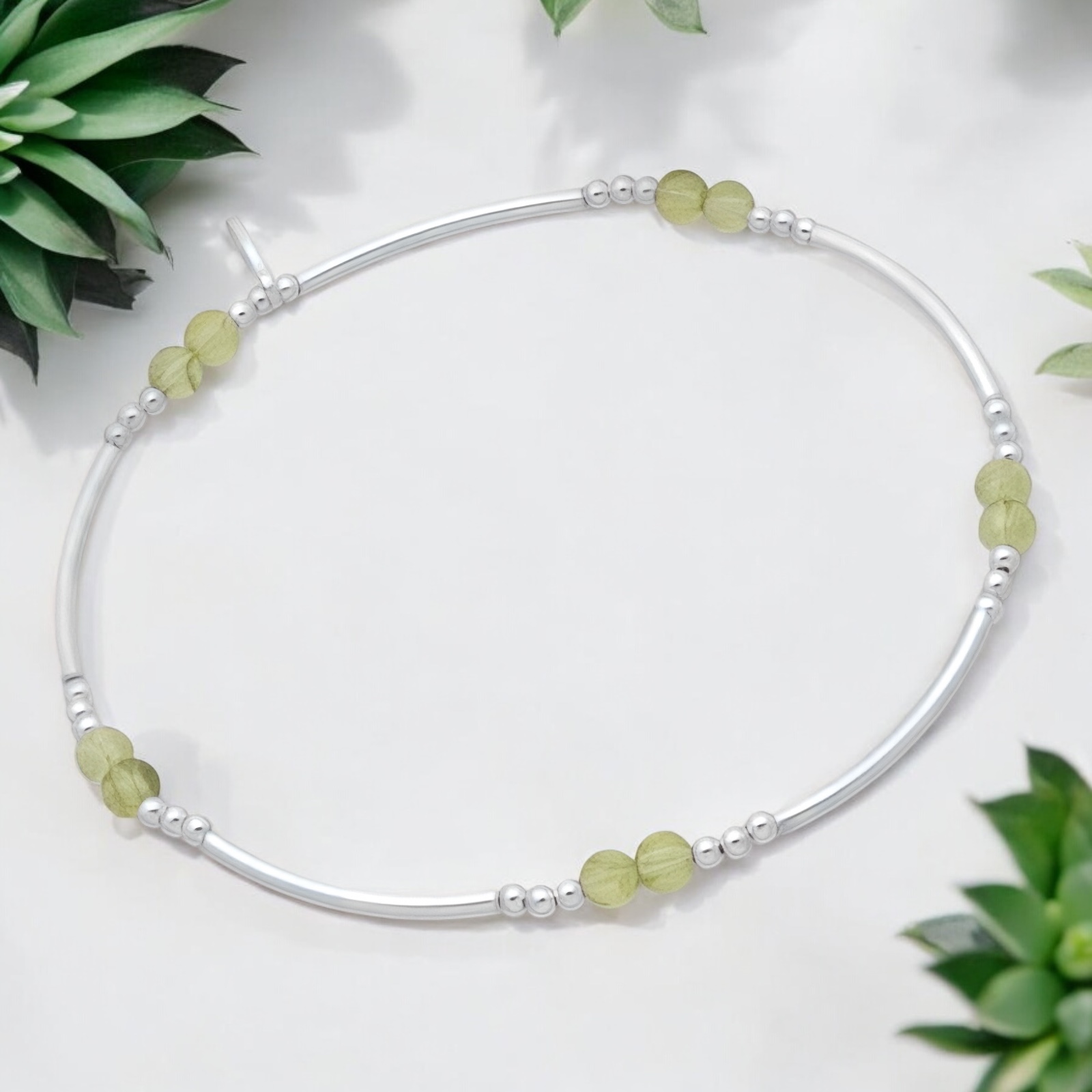 925 Sterling Sølv Armbånd Med Peridotperler - Peridot Armbånd