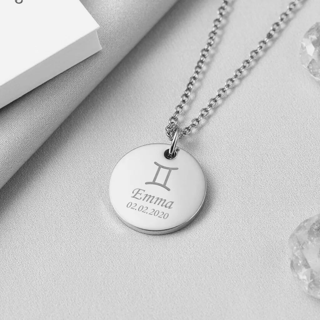 Stjernetegns Halskæde Med Gravering Sølvfarvet Jewelries - Halskæder