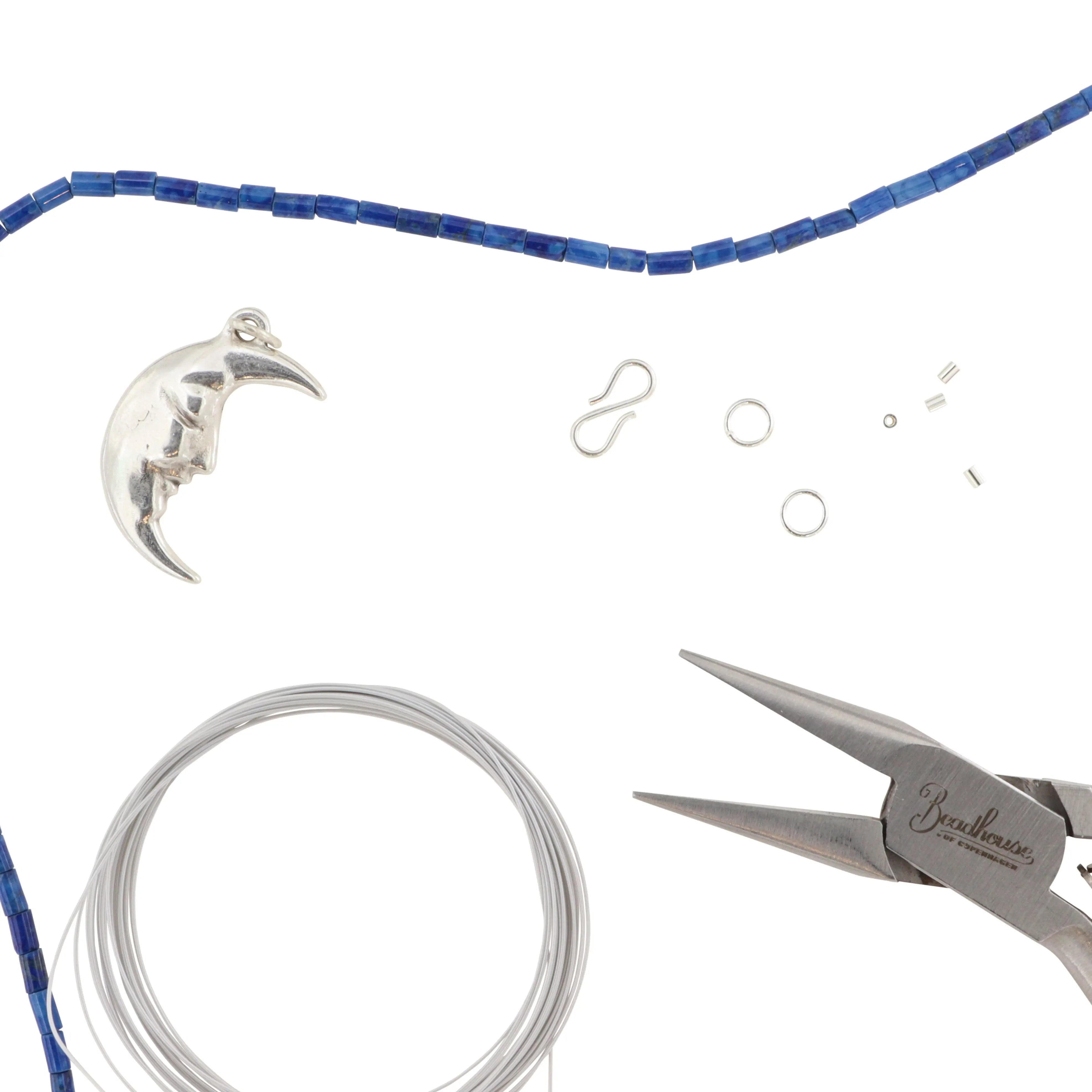 Sølv Diy Kit Halskæde Kit Med Sodalit Rørperler Sterling - Halskæder  - 05740034009239