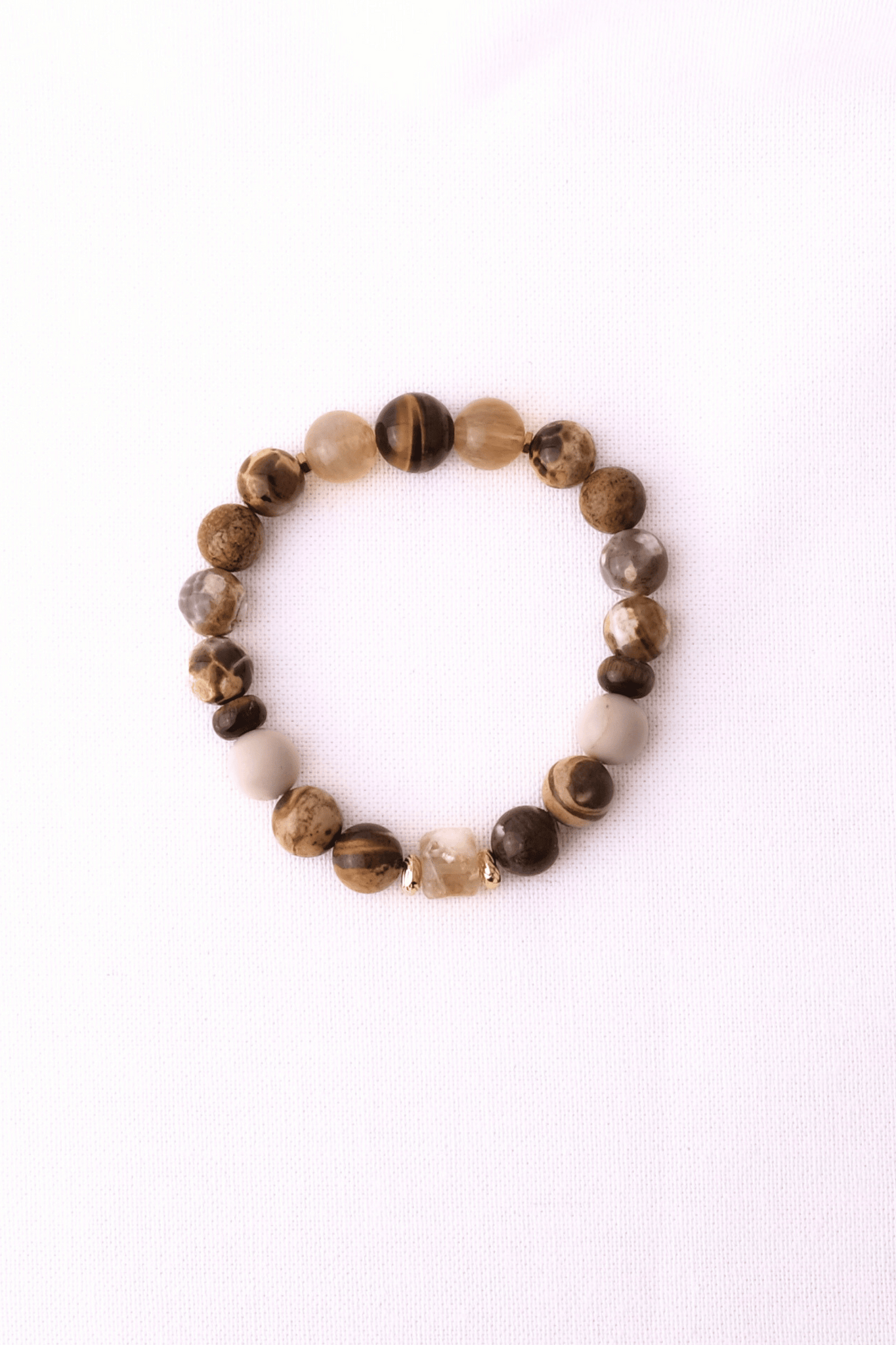 Savanne Armbånd Med Leopard Jaspis Zebra Jaspis Tigerøje Fossil Citrin 18k Forgyldt Messing - Parol Armbånd