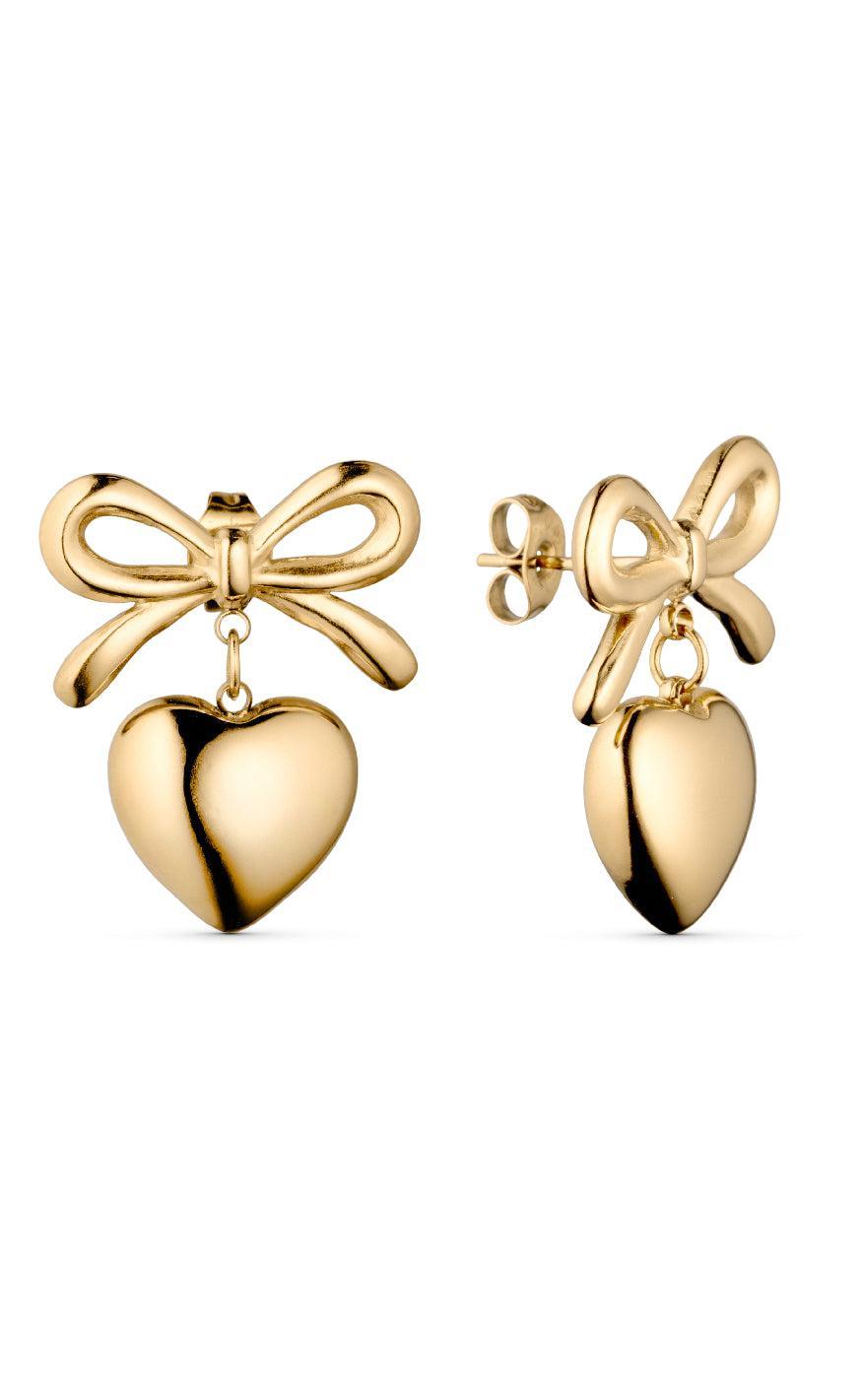 Guld Smykkeli Copenhagen Heart Bow Gold Colour - Øreringe  - 13957961