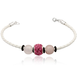 Rosa Læderarmbånd Med Charm Led Kvarts Kugler - Armbånd
