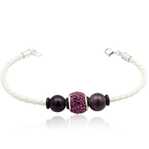 Læderarmbånd Med Charm Led Ametyst Kugler - Armbånd