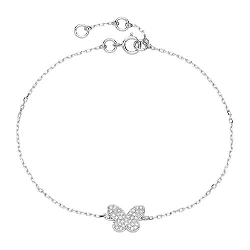 Hvid Armbånd Guld Med Sommerfugl & Diamanter - Armbånd