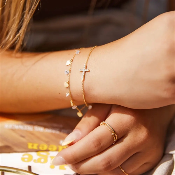 Armbånd Forgyldt Sølv Med Kors Zirkoniasten - Armbånd
