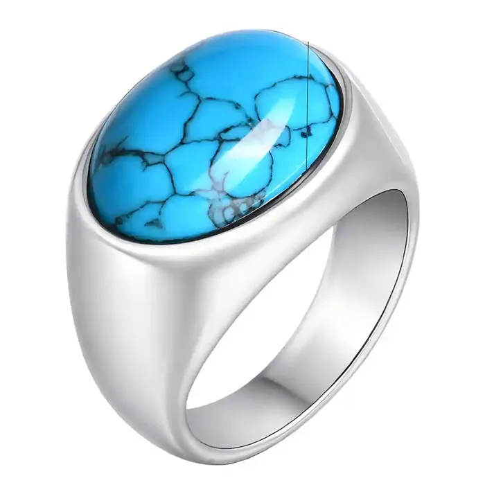 Oval Signet Med Blå Lapis Rustfri Stål - Fingerringe