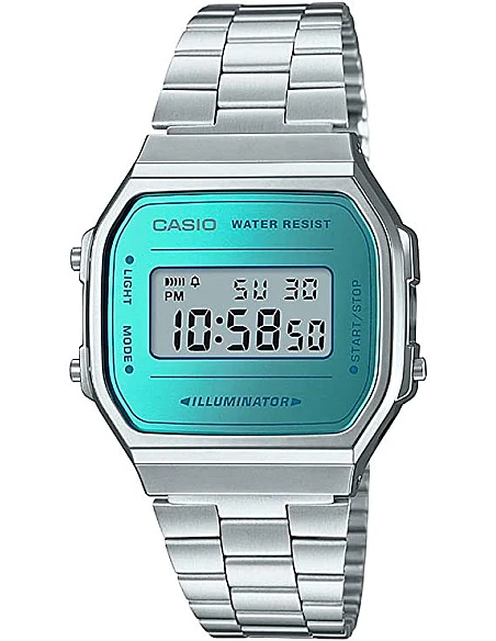 Casio A168wem 2ef Retro Design Armbåndsur Sølv Blå - Casio Armbånd  - 4549526189784