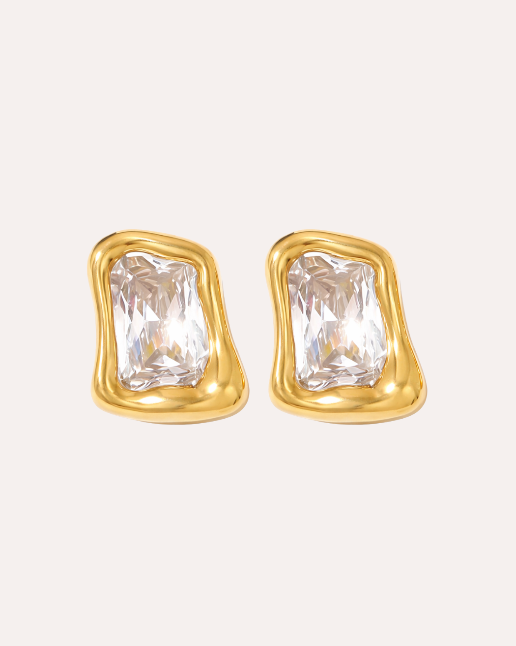Crystal Square Earrings Forgyldt - Khaai Studio Øreringe