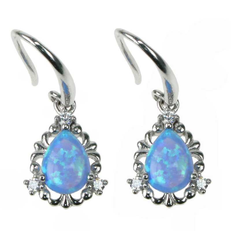 Dråbe Opal øreringe Med Blå Opal Sten 925 Sterling Sølv Zirkonia Rhodium Belægning - Opalsmykker.dk Øreringe