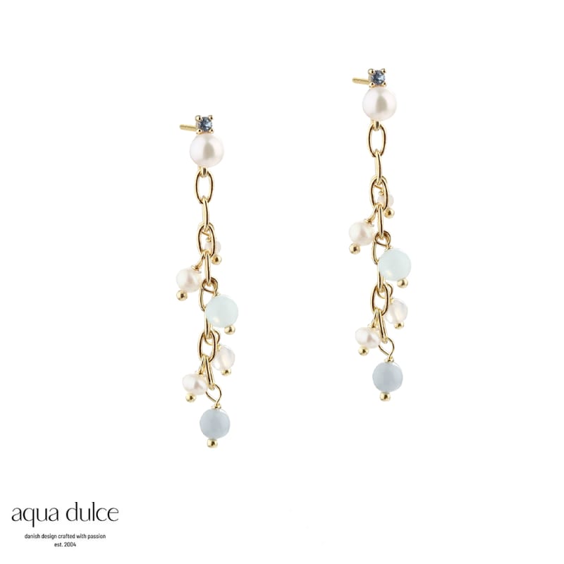 Sky Blue Chain Earring Golden - Aqua Dulce Ørestikkere  - 5740013856458