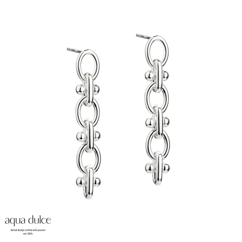 Elipse Ørestikker Sterling Sølv Med Flot Stykke Oval Kæde - Aqua Dulce Ørestikkere  - 5740013850241