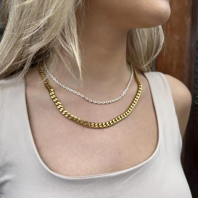 Guld Halskæde Panser Facet Forgyldt Stål - Blt Halskæder  - 05740034016275