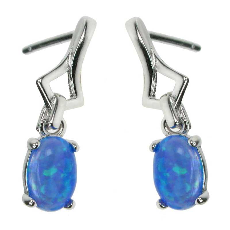 Havblå Oval Opal øreringe Med 925 Sterling Sølv & Rhodium Belægning - Opalsmykker.dk Øreringe