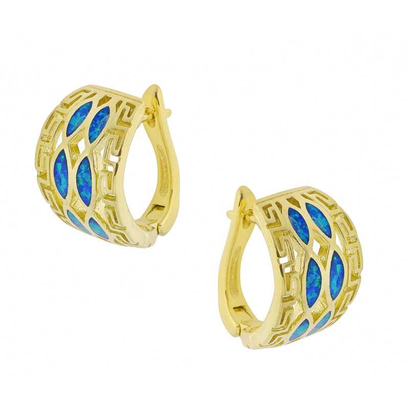 Hellas Opal øreringe Med Blå Opal Sten 925 Sterling Sølv & Guld Belægning - Opalsmykker.dk Øreringe