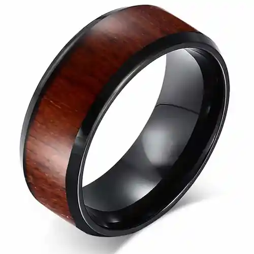 Sort Tungsten Ring Med Træinlay - Fingerringe