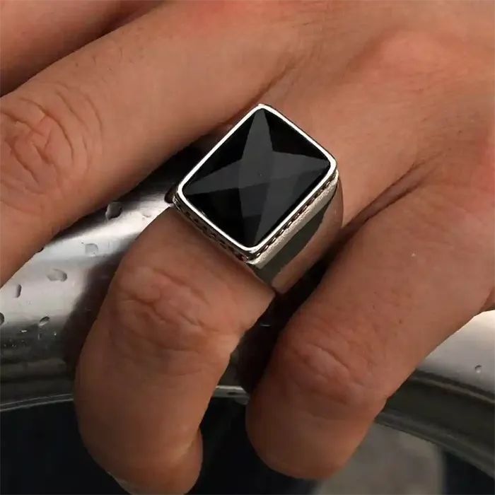 Sort Black Titan Square Ring Herrering Rustfri Stål - Fingerringe