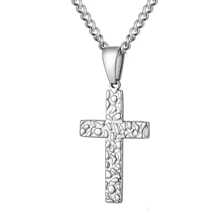 Hammered Steel Cross Herrehalskæde Rustfri Stål - Halskæder
