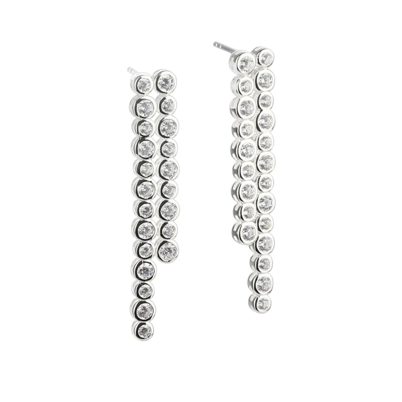 Party Ørestikker Sterling Søllv Med Rækker Flotte Zirkonia Bezel Fatning - Aqua Dulce Ørestikkere  - 5740013851293