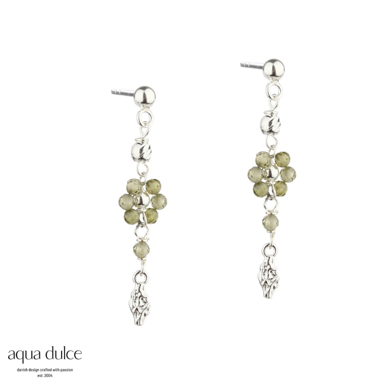 Daisy Olive Ørestikker Sterling Sølv Med Oliven Blomster Sølvkugler & Ruflet Vedhæng - Aqua Dulce Ørestikkere  - 5740013850517