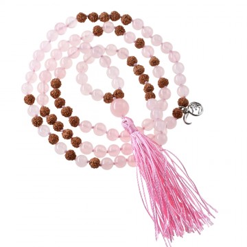 Rosa Mala Halskæde Med Kvarts Rudraksha Halskæder Godkarmashop - Godkarmashop Halskæder