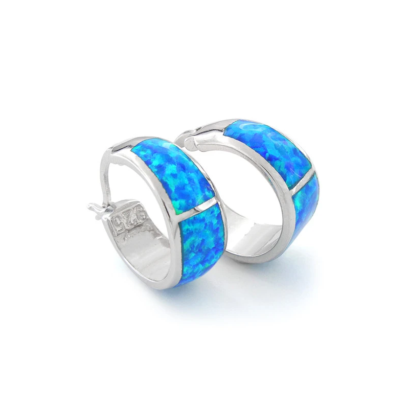 Mykonos Opal øreringe Med Blå Opal Sten 925 Sterling Sølv Rhodium Belægning - Opalsmykker.dk Øreringe