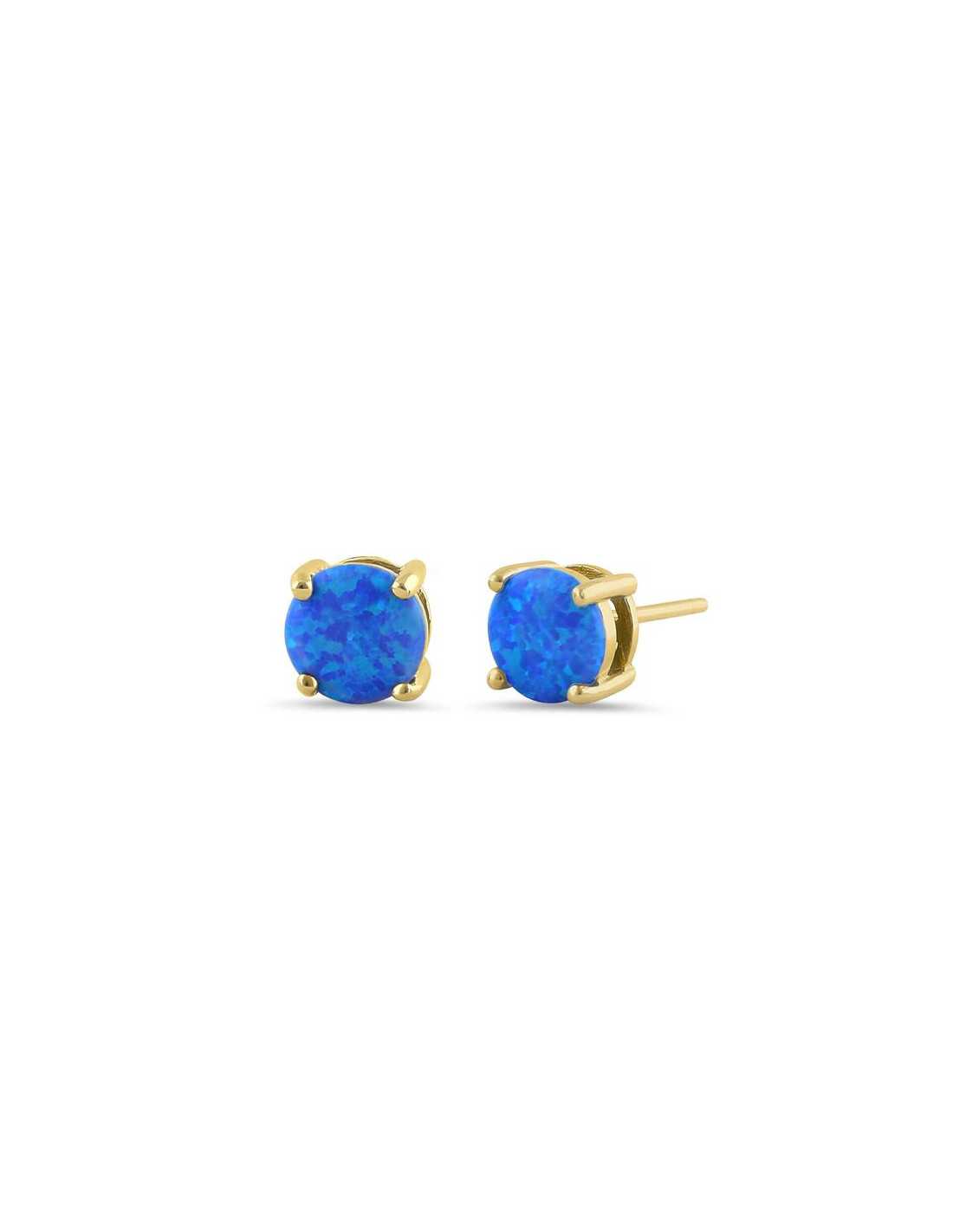 Oval Opal øreringe Med 925 Sterling Sølv Blå Opal Sten & Guldbelægning - Opalsmykker.dk Øreringe