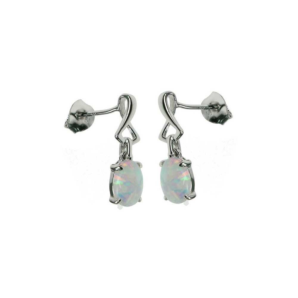 Hvid Oval Opal øreringe Med Sne Opal Sten 925 Sterling Sølv & Rhodium Belægning - Opalsmykker.dk Øreringe
