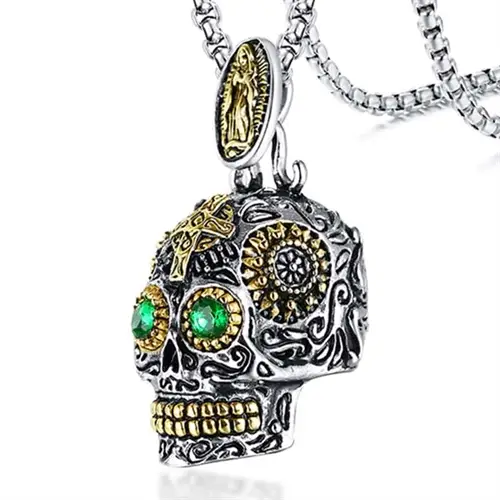 Skull Halskæde Med Sten - Halskæder