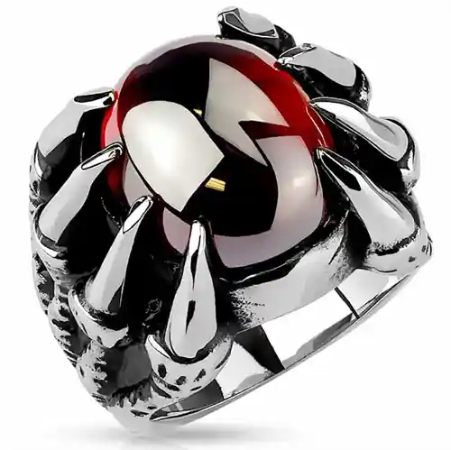 Crimson Claw Ring Herre Ring Med Blodrød Sten - Fingerringe