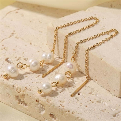 Ædelstål ørehænger Med Perler Stk - Øreringe